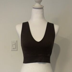 Garage Dark Brown Ribbed Crop Top